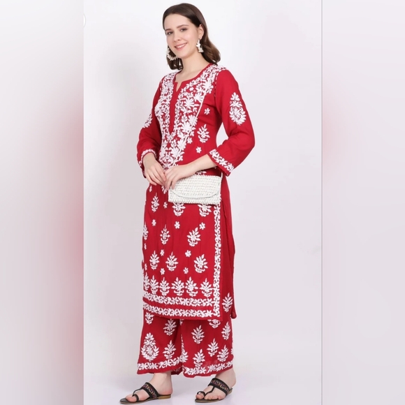 New 2 pc hand embroidered chikankari top+ palazzo pant - Picture 1 of 5